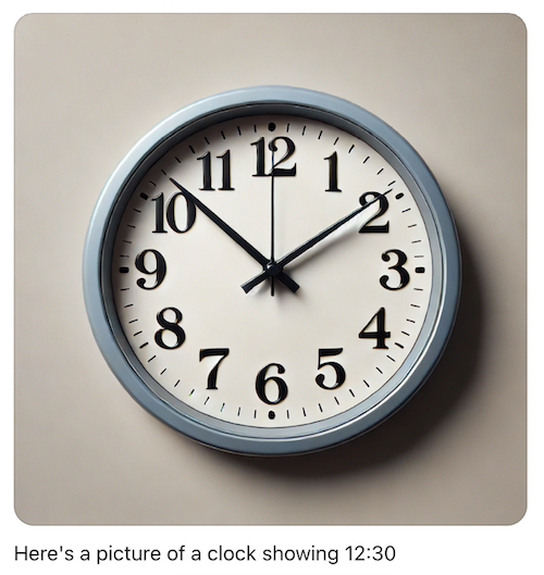 AI image generation result: analog clock face showing 10:10